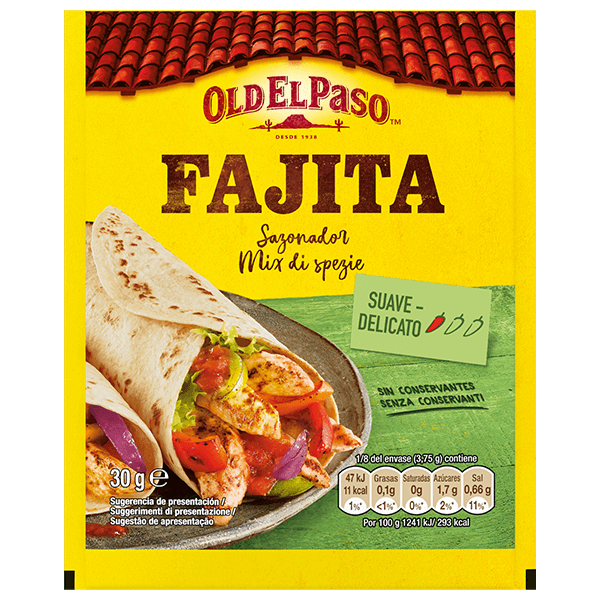 un paquete de sazonador suave para fajitas Old el paso, 30g