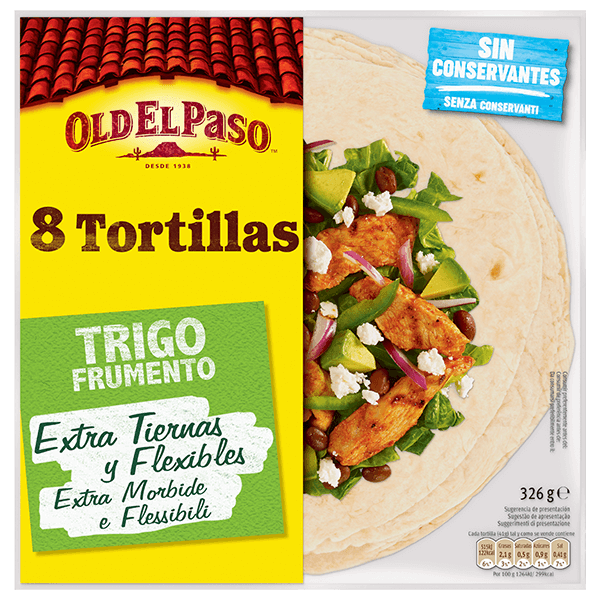 Un paquete de tortillas de trigo Old El Paso de 8 unidades, 326g