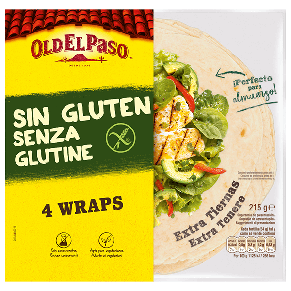 un paquete de Old el paso 4 wraps sin gluten, 215g